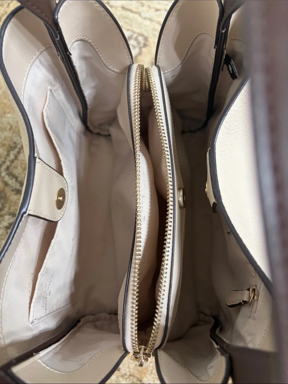Kate Spade Cream and Brown Pebbled Leather Shoulder Bag